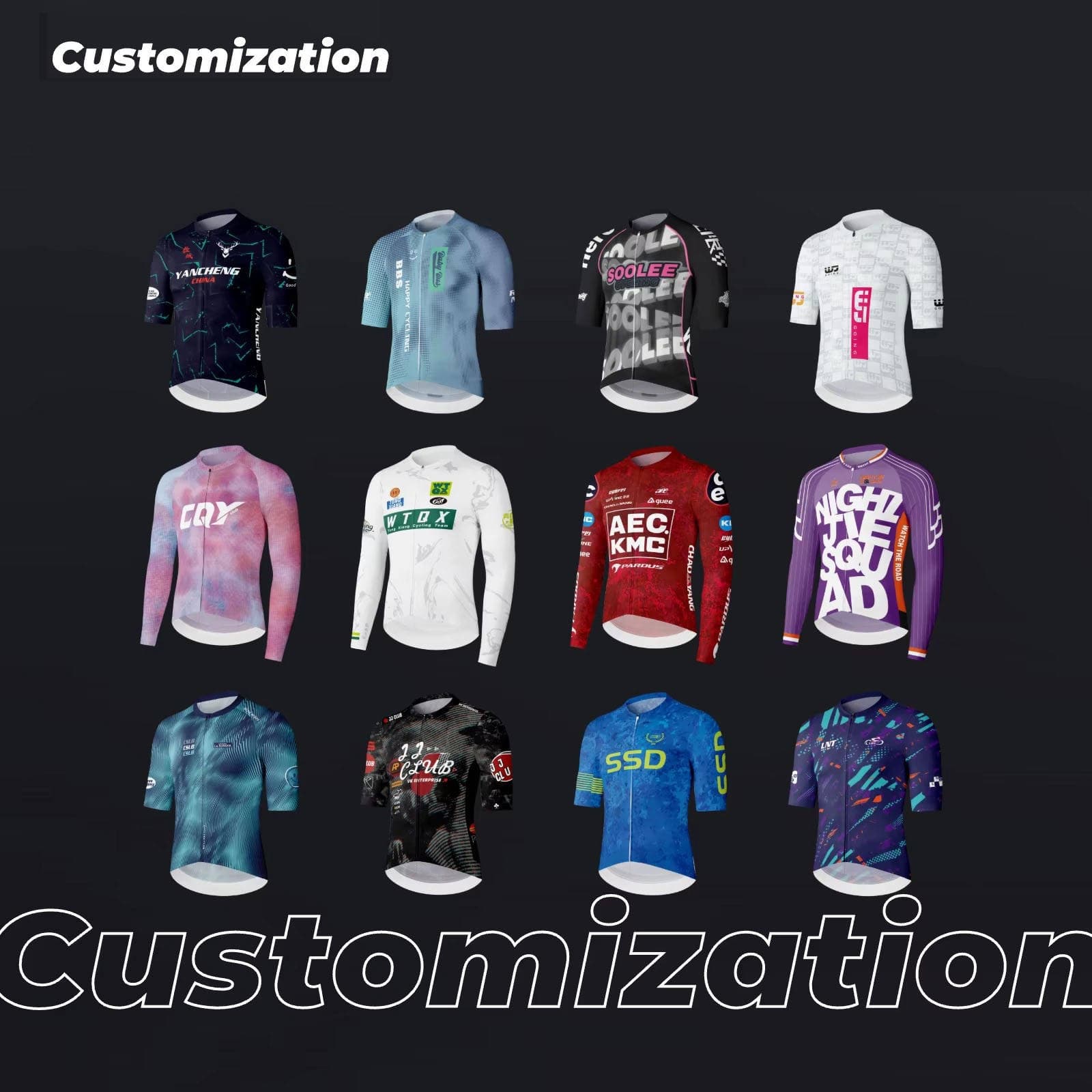 Custom road cycling jersey design collection with short sleeve and long sleeve team styles