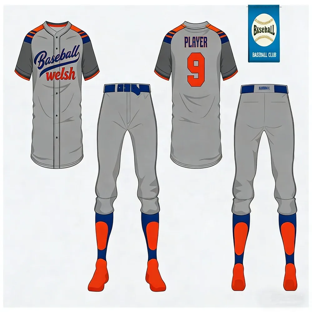 Grey and navy heritage style custom baseball apparel for leagues and clubs