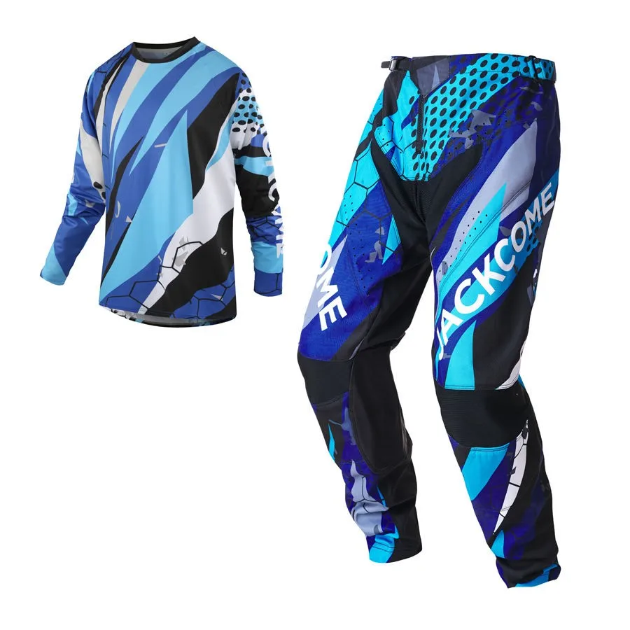 Vibrant kinetic blue dirt bike jersey and pants set