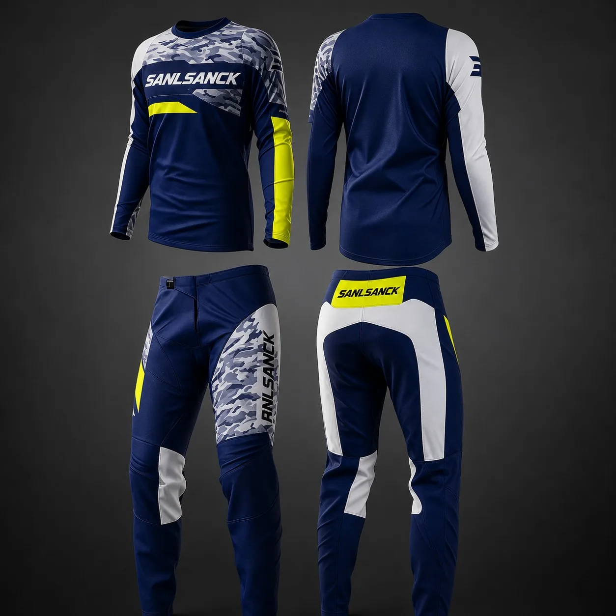 Phantom camouflage elite motocwear with white accents
