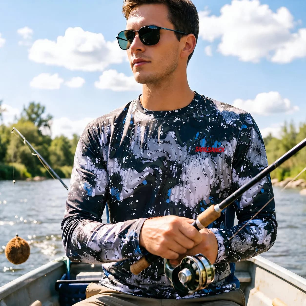 Custom breathable water pattern performance fishing jersey