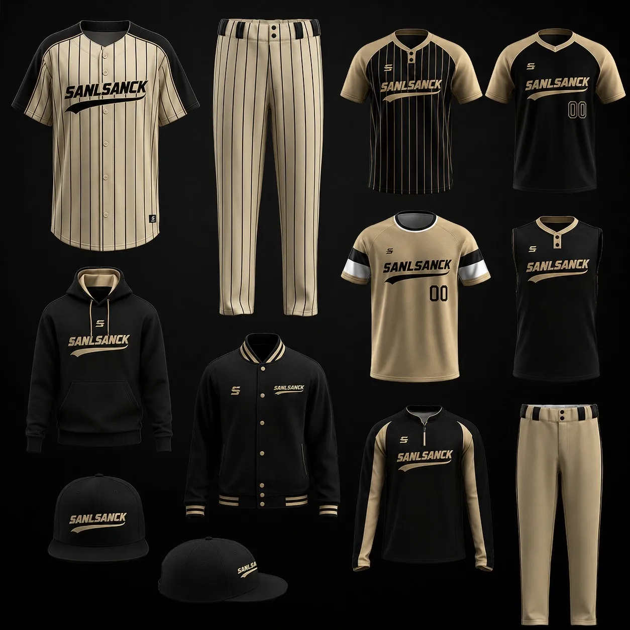 Black and gold custom baseball uniforms for professional teams and clubs