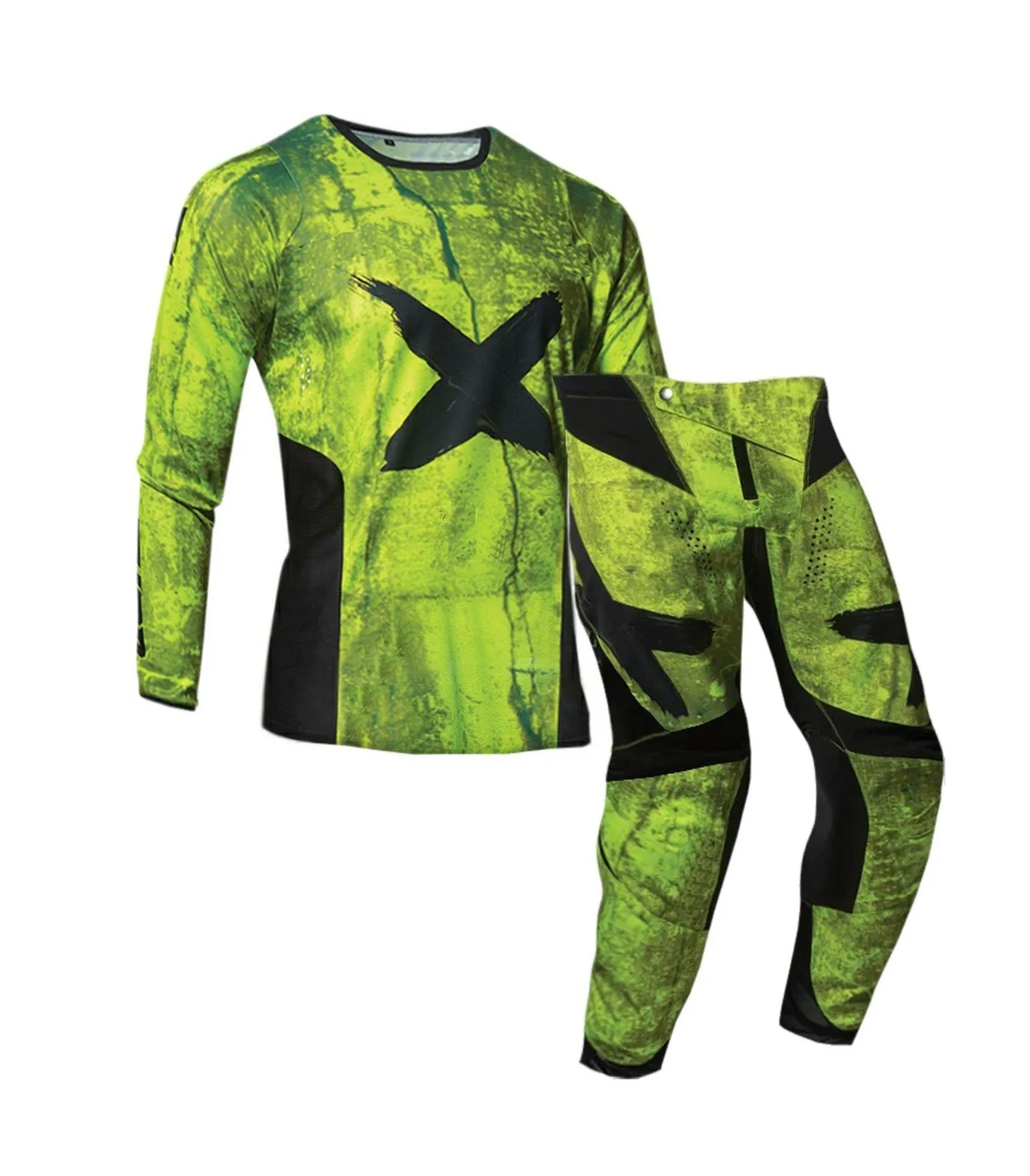 Nuclear neon green tactical motocross kit with black X highlights