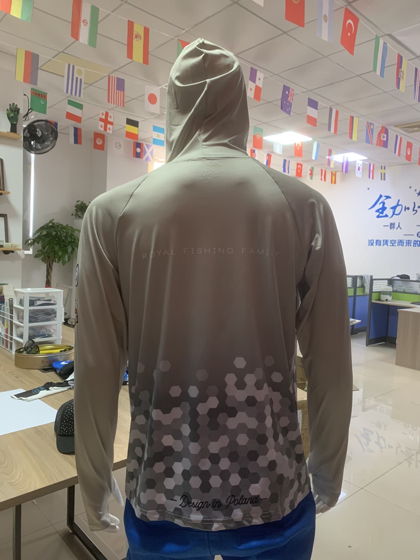 Back view of the custom Poland fishing shirt with Royal Fishing Family graphics